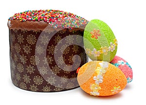 Easter bread (kulich) with three eggs