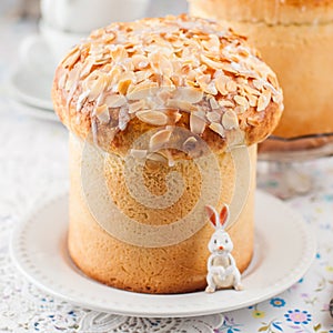 Easter Bread Topped with Flaked Almonds and Sugar Glaze