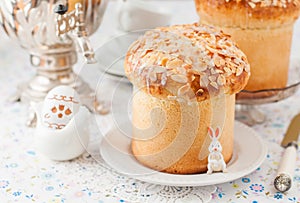 Easter Bread Topped with Flaked Almonds and Sugar Glaze photo