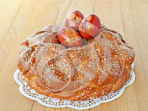 Easter bread on wooden table