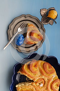 Easter Breakfast with Eggs and French Cake