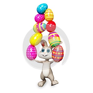 Easter brown bunny playing eggs