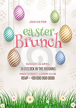 Easter Brunch invitation card design, illustration of colourful easter eggs.