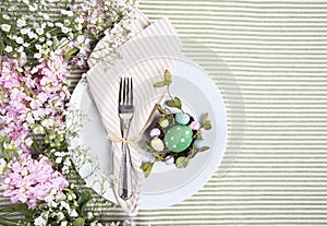 Easter Brunch Place Setting White Plate Pink Flowers