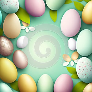 Easter bsckground banner with lots of pastel colored eggs