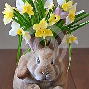 Easter Bunnie and daffodils