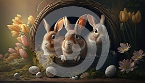 Easter Bunnies with Decorated Eggs