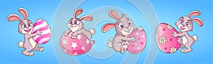 Easter bunnies with easter eggs. Vector collection. Cartoon illustrations for easter decorations