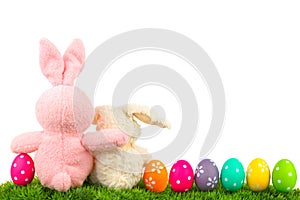 Easter bunnies with egg border photo