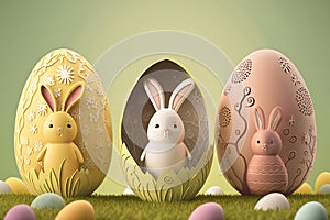 Easter Bunnies Hatching from Decorative Eggs