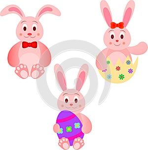 Easter Bunnies Illustrations with Easter Eggs