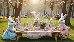 Easter Bunnies Picnic Scene photo