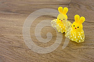 Easter bunnies wooden background