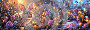 Easter Bunny Adorable Rabbit Decorated Eggs Sweet Colorful Banner Header