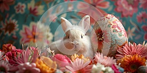 Easter bunny amidst spring blooms