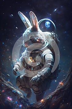 easter bunny astronaut in Space with nebula background