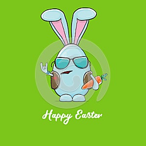 Easter bunny badass and funny cartoon character with bunny ears isolated on green background. rock n roll easter party