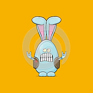Easter bunny badass and funny cartoon character with bunny ears isolated on orange background. rock n roll easter party