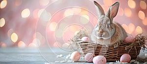 Easter bunny with basket and Easter eggs