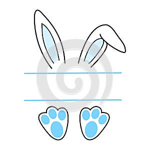 Easter bunny in beautiful style on white background, hand drawn face of bunny. Greeting card with Happy Easter writing