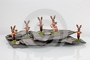 A easter bunny big band play musik on a rock