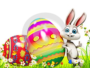 Easter bunny with big colorful eggs