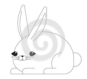 Easter bunny black and white 2D line cartoon character