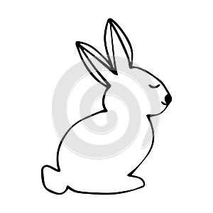 Easter bunny black and white doodle illustration