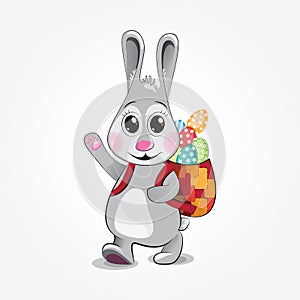 Easter Bunny brings colored eggs. Vector illustration.