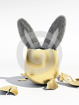 Easter Bunny in a broken Golden egg