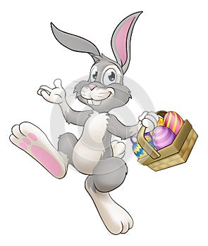 Easter Bunny Cartoon Rabbit With Eggs Basket