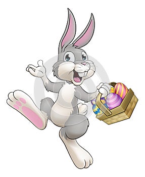 Easter Bunny Cartoon Rabbit With Eggs Basket