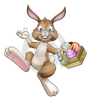 Easter Bunny Cartoon Rabbit With Eggs Basket