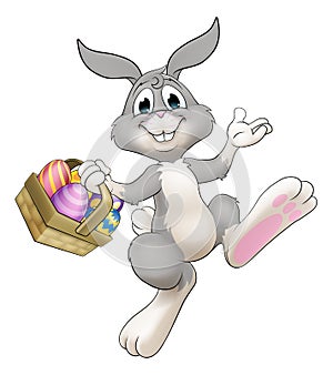 Easter Bunny Cartoon Rabbit With Eggs Basket