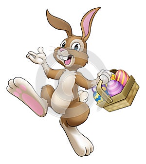 Easter Bunny Cartoon Rabbit With Eggs Basket