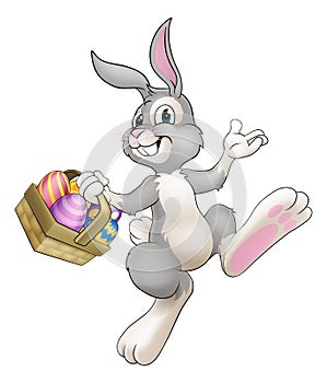 Easter Bunny Cartoon Rabbit With Eggs Basket