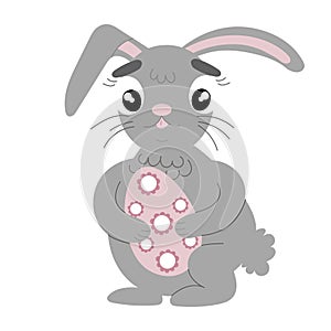 An Easter bunny cartoon rabbit holding a giant Easter egg illustration