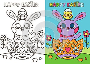 Easter Bunny and chick colouring kids greeting card