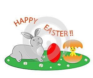 Easter bunny and chick in egg shell