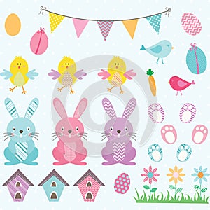 Easter Bunny Chicks Collections.Bunting Banner,Easter Eggs,Flower,Bird House.