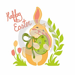 EASTER BUNNY WITH CHOCOLATE EGG VECTOR POSTCARD