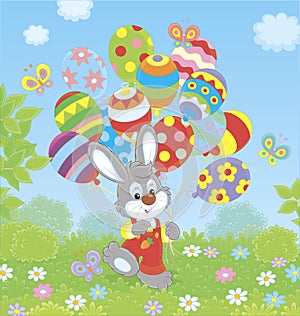 Easter Bunny with colorful balloons