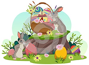 Easter Bunny with Colouful Eggs