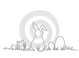 Easter bunny continuous line drawing black ink on white paper