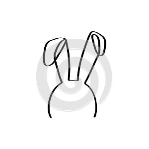 Easter bunny continuous one line vector icon, drawing rabbit outline cute animal, minimal contour ears hare, black silhouette.