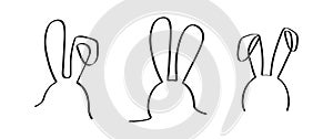 Easter bunny continuous one line vector icon, drawing rabbit outline cute animal, minimal contour ears hare, doodle element face.