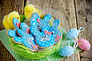 Easter bunny cookies, homemade gingerbread biscuits for Easter treats