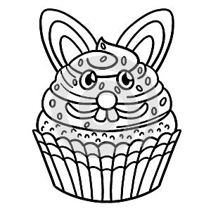 Easter Bunny Cupcake Isolated Coloring Page