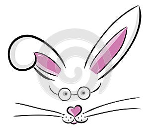 Easter bunny cute vector illustration drawn by hand. Bunny face, ears and tiny muzzle with whiskers isolated on white