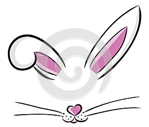 Easter bunny cute vector illustration drawn by hand. Bunny face, ears and tiny muzzle with whiskers isolated on white photo